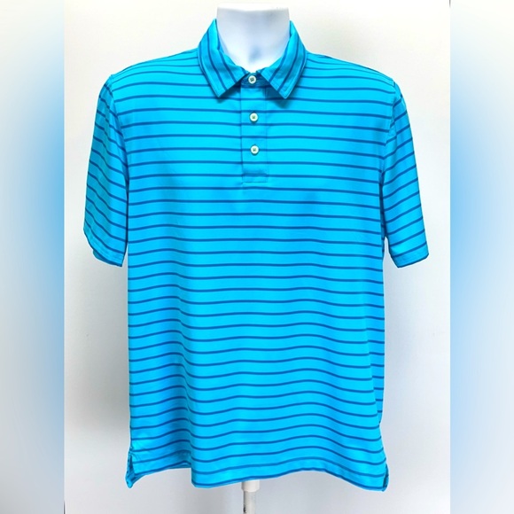 LL BEAN Men’s blue stripe Comfort Stretch Performance Polo size M - Picture 1 of 12